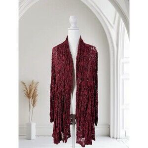 Surrealist Red & Black Sheer Crochet Flower Open Jacket‎ Size 3